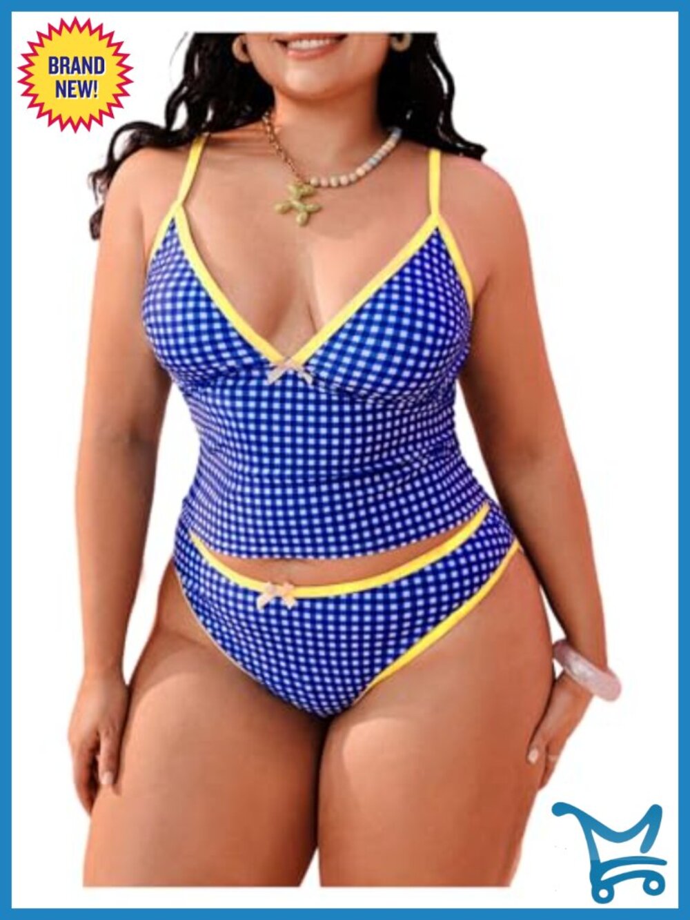 Plus Size Gingham Tankini Swimsuits Two Piece Bathing Suit Spaghetti Strap